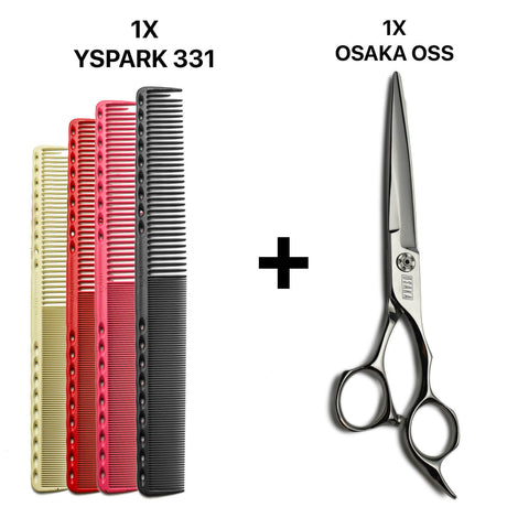 peignes de coupe longs yspark 331 associé avec les ciseaux de coiffure professionnelles osaka oss