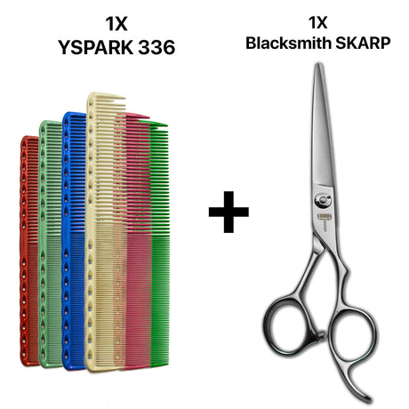 peignes de coupe yspark 336 associé aux ciseaux de coupe japonais blacksmith skarp