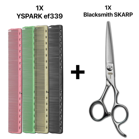 peignes de coupe yspark ef339 even collection associé avec les ciseaux de coiffure professionnelle blacksmith skarp