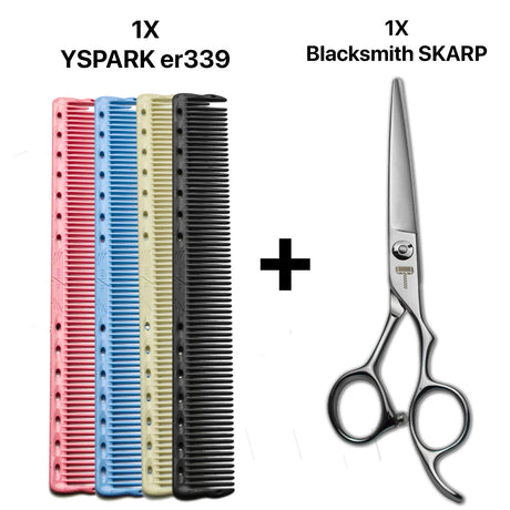 peignes de coupe yspark even collection associé avec les ciseaux professionnels blacksmith skarp