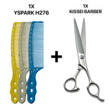 peignes de coupe homme yspark h276 associé avec une paire de ciseaux kissei barber pour coupeur homme