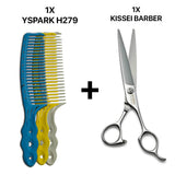 peignes de coupe homme yspark h279 associé avec les ciseaux de coiffure japonais kissei barber. 