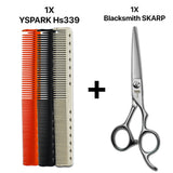 peignes de couope professionnels yspark hs339 associé aux ciseaux de coupe japonais blacksmith skarp