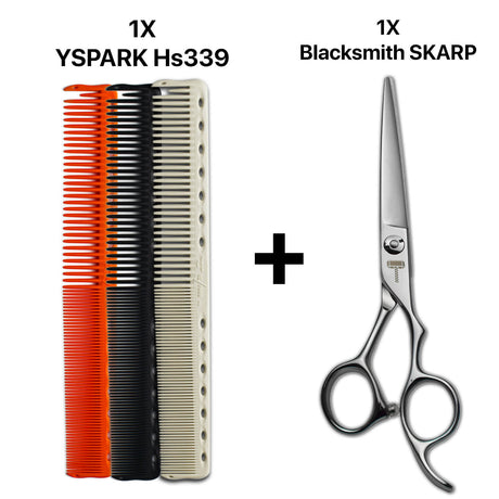 peignes de couope professionnels yspark hs339 associé aux ciseaux de coupe japonais blacksmith skarp