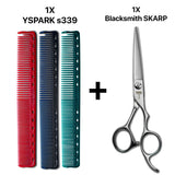 peignes de coupe japonais yspark s339 associés avec les ciseaux de coiffure professionnels blacksmith skarp