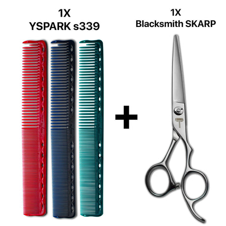 peignes de coupe japonais yspark s339 associés avec les ciseaux de coiffure professionnels blacksmith skarp