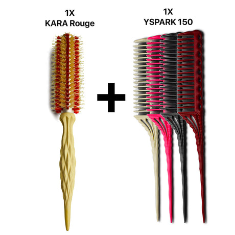 brosse ronde kara red en poil de sanglier et peigne à crêper yspark 150