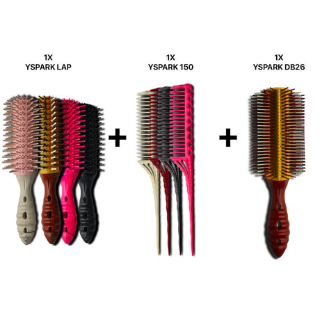 Brosse plate semi ronde yspark db26 associé avec des brosses plates synthétiques yspark lap32 et des peignes à crêper YSPARK 150