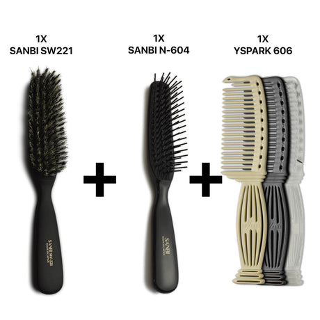 brosse plate sanbi sw221 et brosse plate synthétique sanbi n-604 et peigne démêloir yspark 606