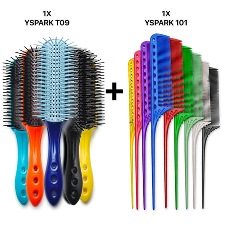 brosse plate synthétique yspark t9 associé avec des peignes techniques yspark 101