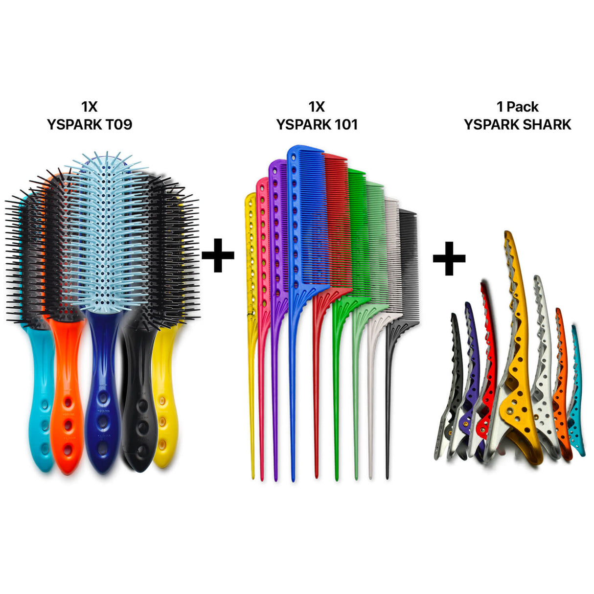 brosse plate synthétique yspark t9 associé avec des peignes techniques yspark 101 et des pinces yspark shark 