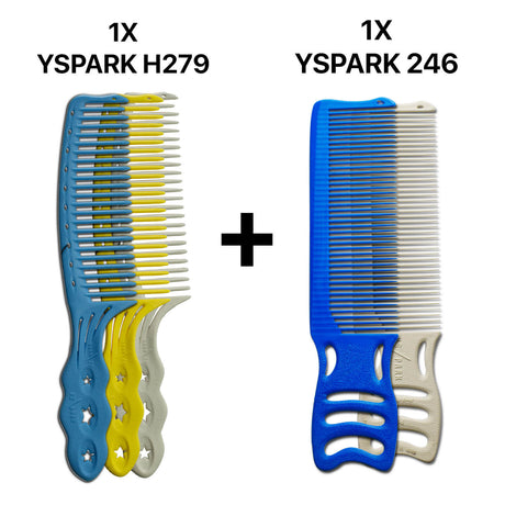 peignes de coupe homme yspark h279 associé avec les peignes yspark 246 pour barbier et barber