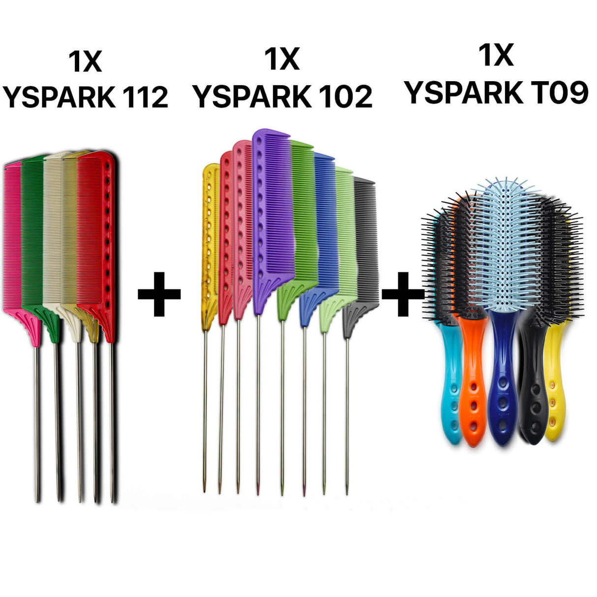 peigne à queue yspark 112 associé avec les peignes techniques yspark 102 et les brosses yspark t09