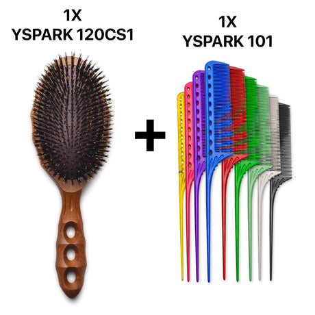 brosse plate tortoise à coussin yspark 120cs1 avec un peigne technique yspark 101