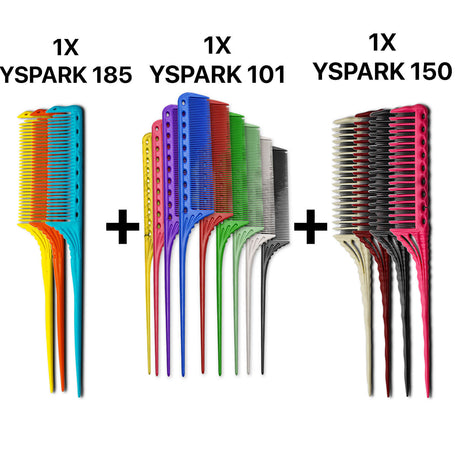 peigne à queue yspark 185 associé avec les peignes techniques yspark 101 et les peignes à crêper yspark 150