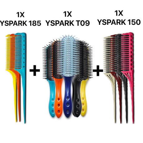peigne à queue yspark 185 associé avec les brosses yspark t09 et les peignes à crêper yspark 150