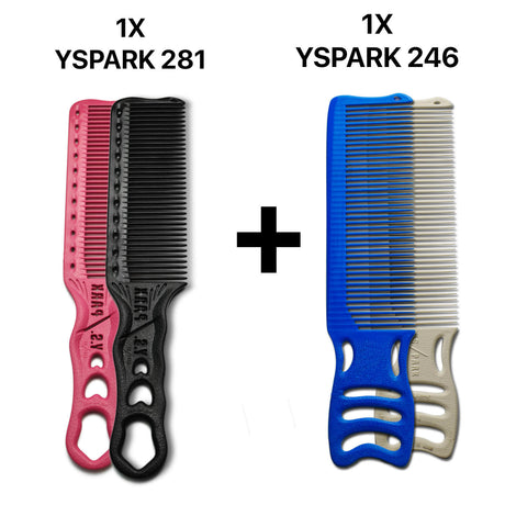 peigne yspark barber 281  associé avec des peignes yspark mambo 246 blanc et bleu