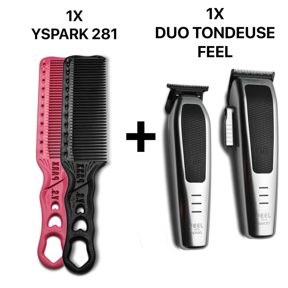 peigne yspark barber 281 associé avec un duo de tondeuse FEEL Japan, tondeuse de coupe N900 et N700