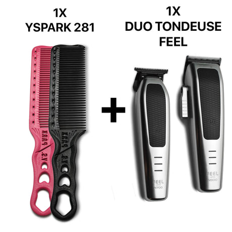 peigne yspark barber 281 associé avec un duo de tondeuse FEEL Japan, tondeuse de coupe N900 et N700