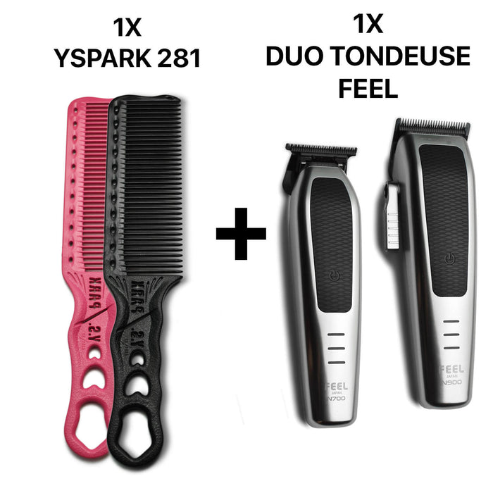 peigne yspark barber 281 associé avec un duo de tondeuse FEEL Japan, tondeuse de coupe N900 et N700