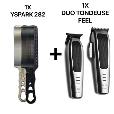 peigne yspark barber 282 associé avec un duo de tondeuse FEEL Japan, tondeuse de coupe N900 et tondeuse de finition N700