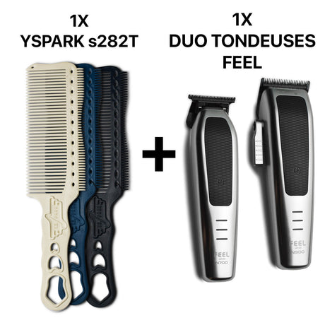 peigne yspark barber s282t associé avec un duo de tondeuse feel japan, tondeuse de coupe n900, tondeuse de finition n700