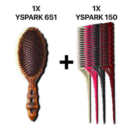 brosse plate yspark tortoise 651 associé avec un ensemble de peigne à crêper yspark 150