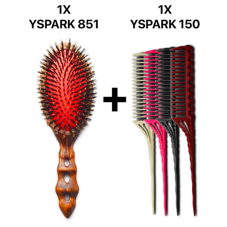 brosse plate yspark tortoise 851 associé avec un ensemble de peigne à crêper yspark 150