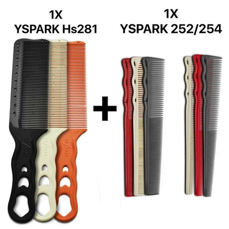peignes tondeuses yspark hs281 noir, orange et blanc associé aux peignes de finition yspark 252/254 rouge, blanc et noir. 