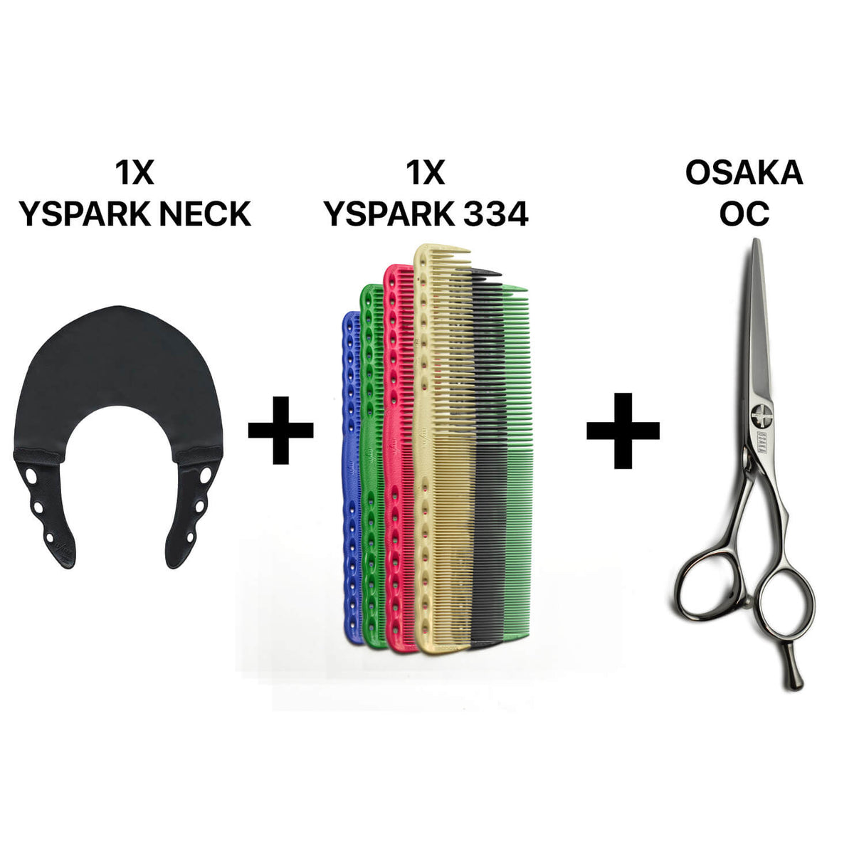 Cape de coupe neck fitter yspark associé avec un peigne de coupe YSPARK 334 et une paire de ciseaux de coiffure osaka oc