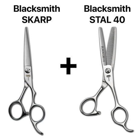 Pack complet de ciseaux de coiffure japonais comprenant coupe droite blacksmith skarp et sculpteurs texturisants blacksmith stal 40, pour une finition douce et fluide. 