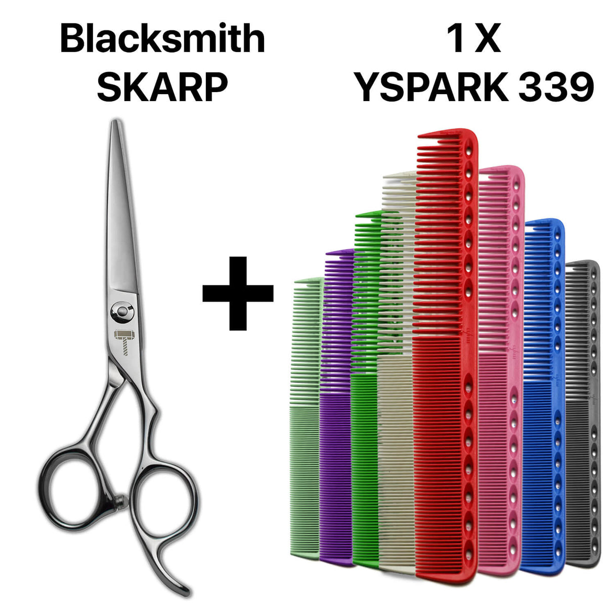 Duo technique pour coiffeurs : ciseaux de coiffure droits japonais blacksmith skarp + peigne Y.S.PARK 339, alliant performance et légèreté.