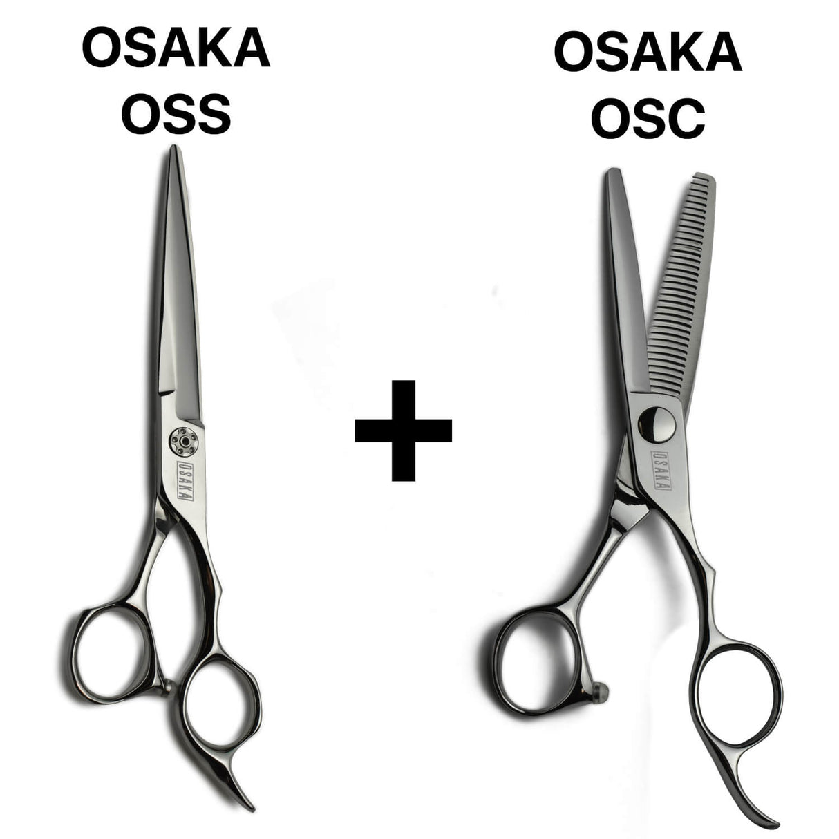 Pack complet de ciseaux de coiffure japonais OSAKA OSS comprenant coupe droite et sculpteurs texturisants OSAKA OSC, pour une finition douce et fluide.