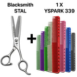 Kit de ciseaux de coiffure japonais sculpteurs Blacksmith STAL 40  et peigne de coupe Y.S.PARK 339, parfait pour un travail précis et durable en salon.