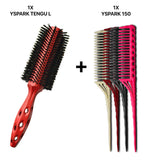 brosse ronde yspark tengu en 100% poil de sanglier associé avec des peignes à crêper yspark 150