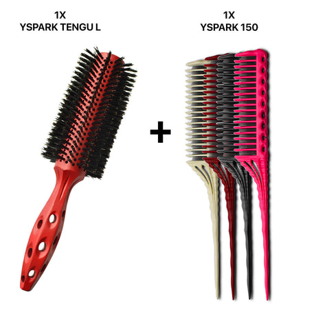 brosse ronde yspark tengu en 100% poil de sanglier associé avec des peignes à crêper yspark 150