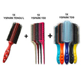brosse ronde yspark tengu en 100% poil de sanglier associé avec des peignes à crêper yspark 150 et des brosses plates yspark t09