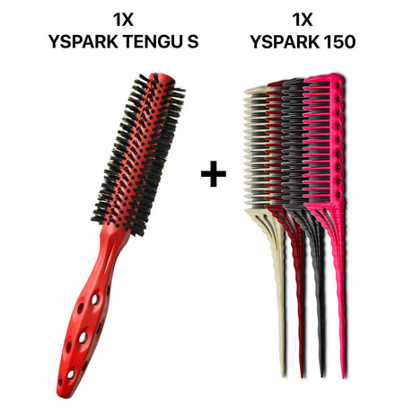 brosse ronde yspark tengu en 100% poil de sanglier associé avec des peignes à crêper yspark 150