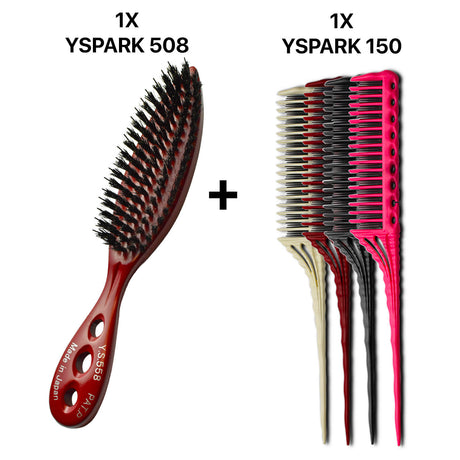 brosse à chignon yspark 508 associé à des peignes à crêper yspark 150