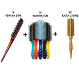 brosse à crêper yspark 540 associé à des brosses plates yspark t09 et une brosse ronde kara jaune