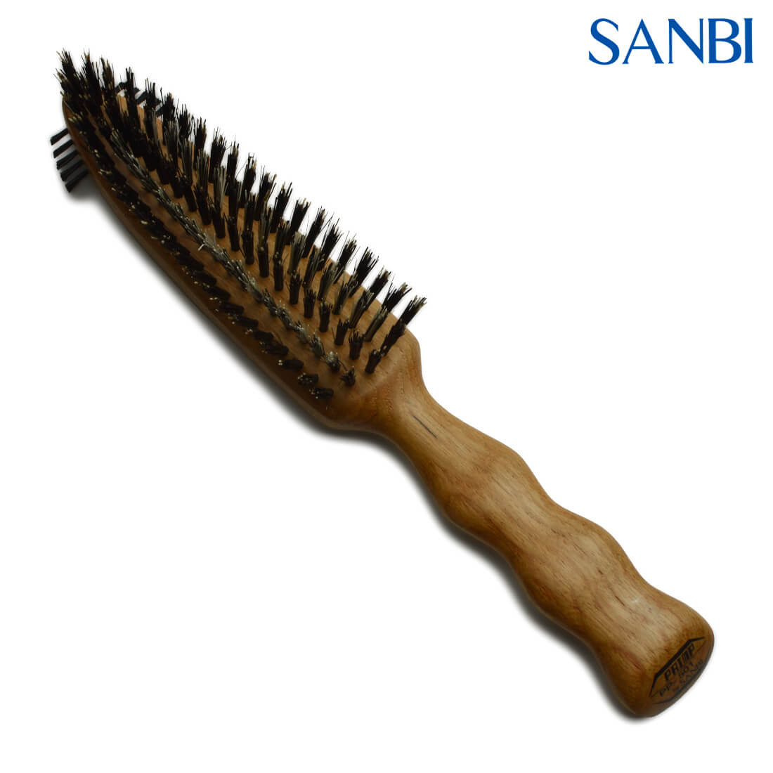 Brosse Sanbi Final PP 501 – 5 rangées de poils de sanglier, manche teck, ergonomie courbée pour coiffage élégant