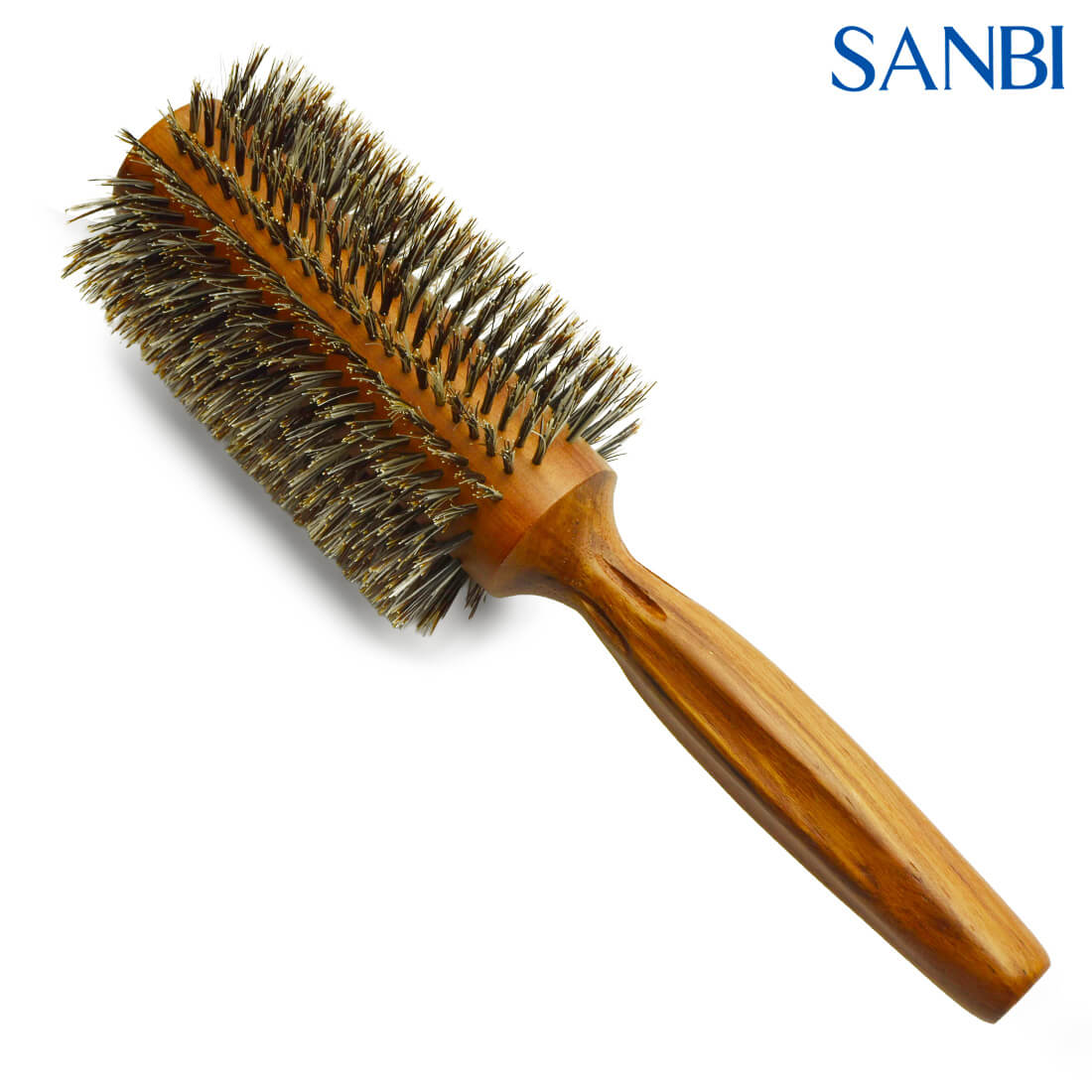 Brosse Sanbi SR‑402SP – brosse ronde en bois, poils de sanglier doux en spirale, 53 mm