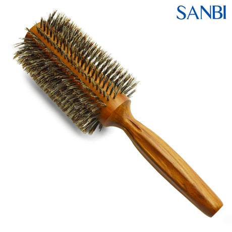 Brosse Sanbi SR‑402SP – brosse ronde en bois, poils de sanglier doux en spirale, 53 mm