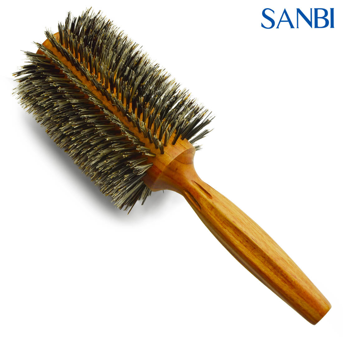 Brosse Sanbi SR‑702 – poils de sanglier volumineux, corps bois léger, idéale cheveux fins