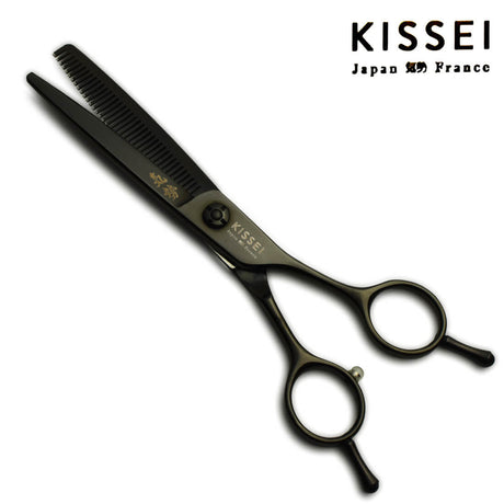 ciseaux japonais sculpteurs noir effileurs kissei utilisés pour désépaissir les cheveux