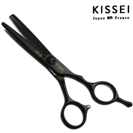 ciseaux sculpteurs de la marque kissei en noir pouvant désépaissir les cheveux en douceur. 
