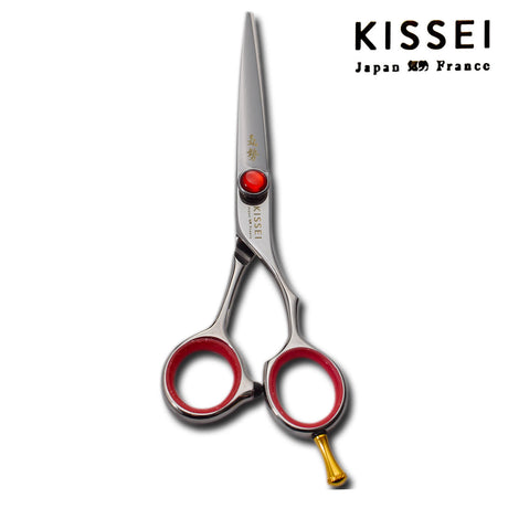 ciseaux japonais KISSEI Core en vis rouge et anneaux rouges pour les professionnels de la coiffure exigeants 