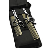 pack de ciseaux blacksmith avec 2 peignes yspark blanc ys334 et ys335 et une trousse de rangement