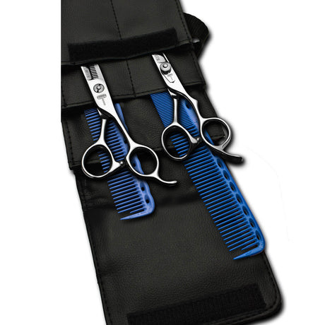 pack de ciseaux blacksmith avec 2 peignes yspark bleu ys334 et ys335 et une trousse de rangement