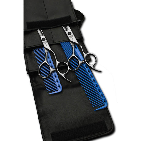 pack de ciseaux blacksmith avec 2 peignes yspark bleu ys334 et ys335 et une trousse de rangement